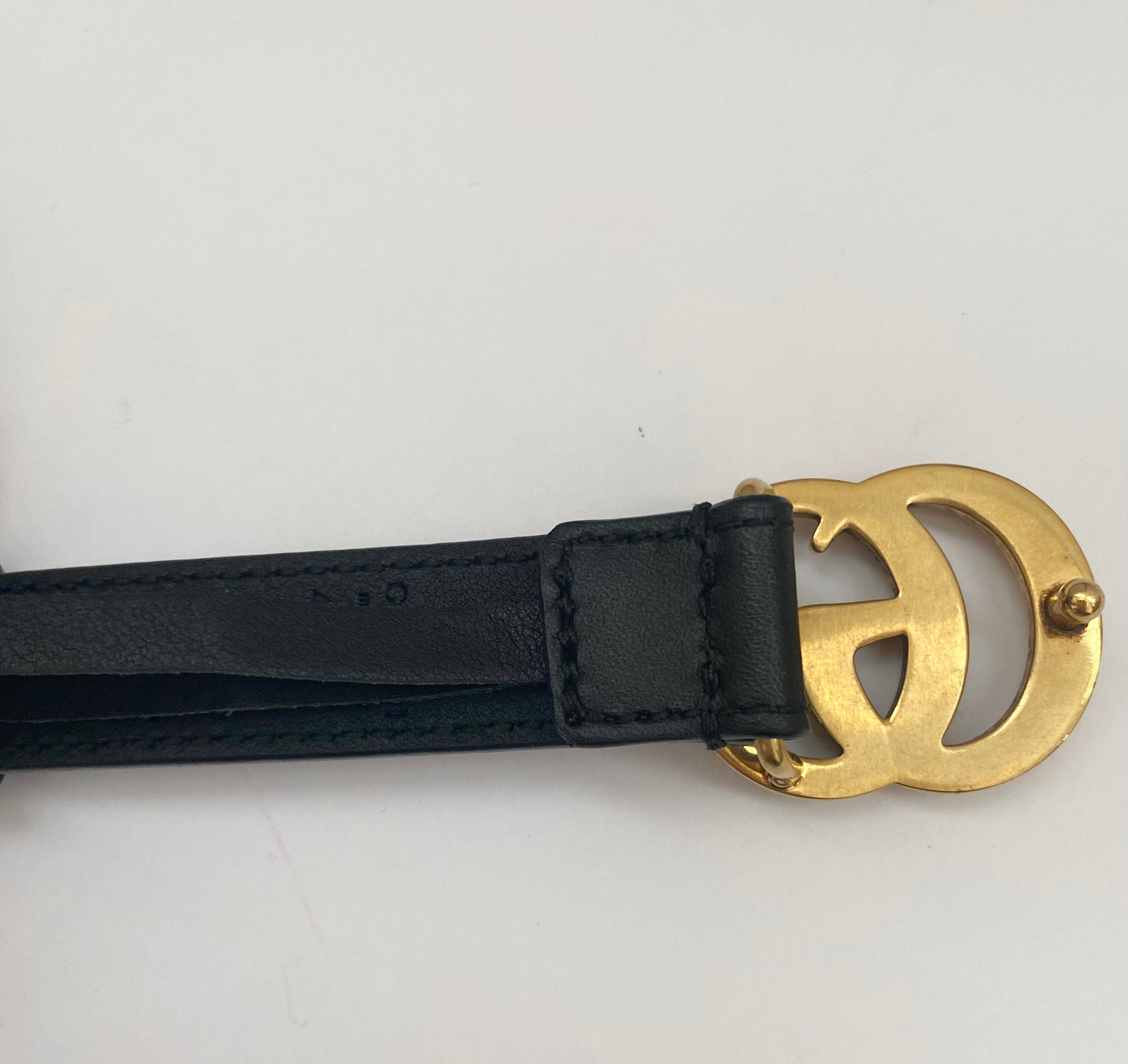 Gucci Slim Black GG  Marmont Leather Belt With AntIque Gold Hardware (RRP £320)