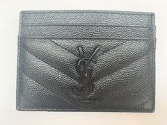 Yves Saint Laurent Black Card Holder In Grain De Poudre (RRP £260)