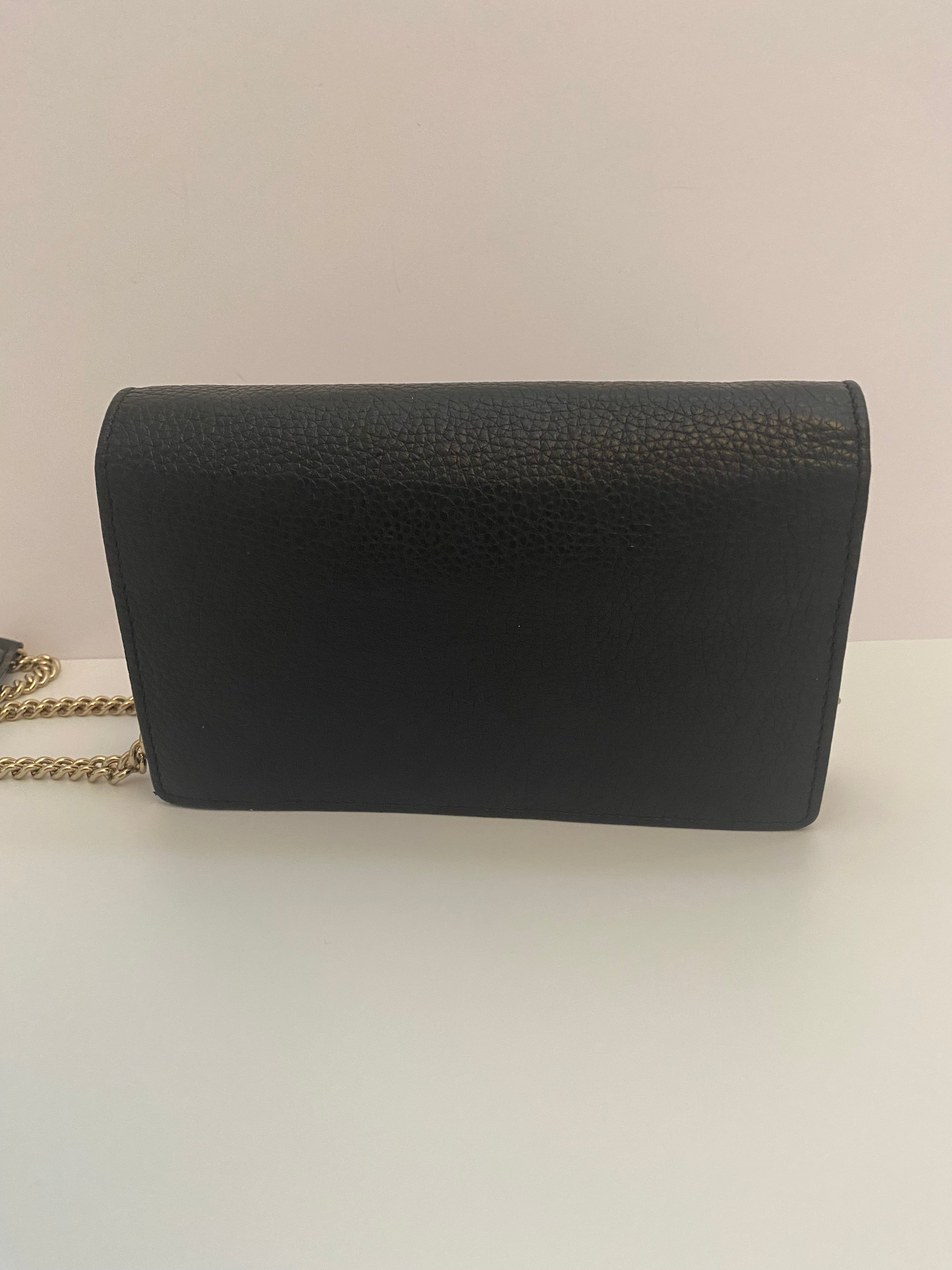 Gucci Black Pebbled Leather Soho Chain Wallet