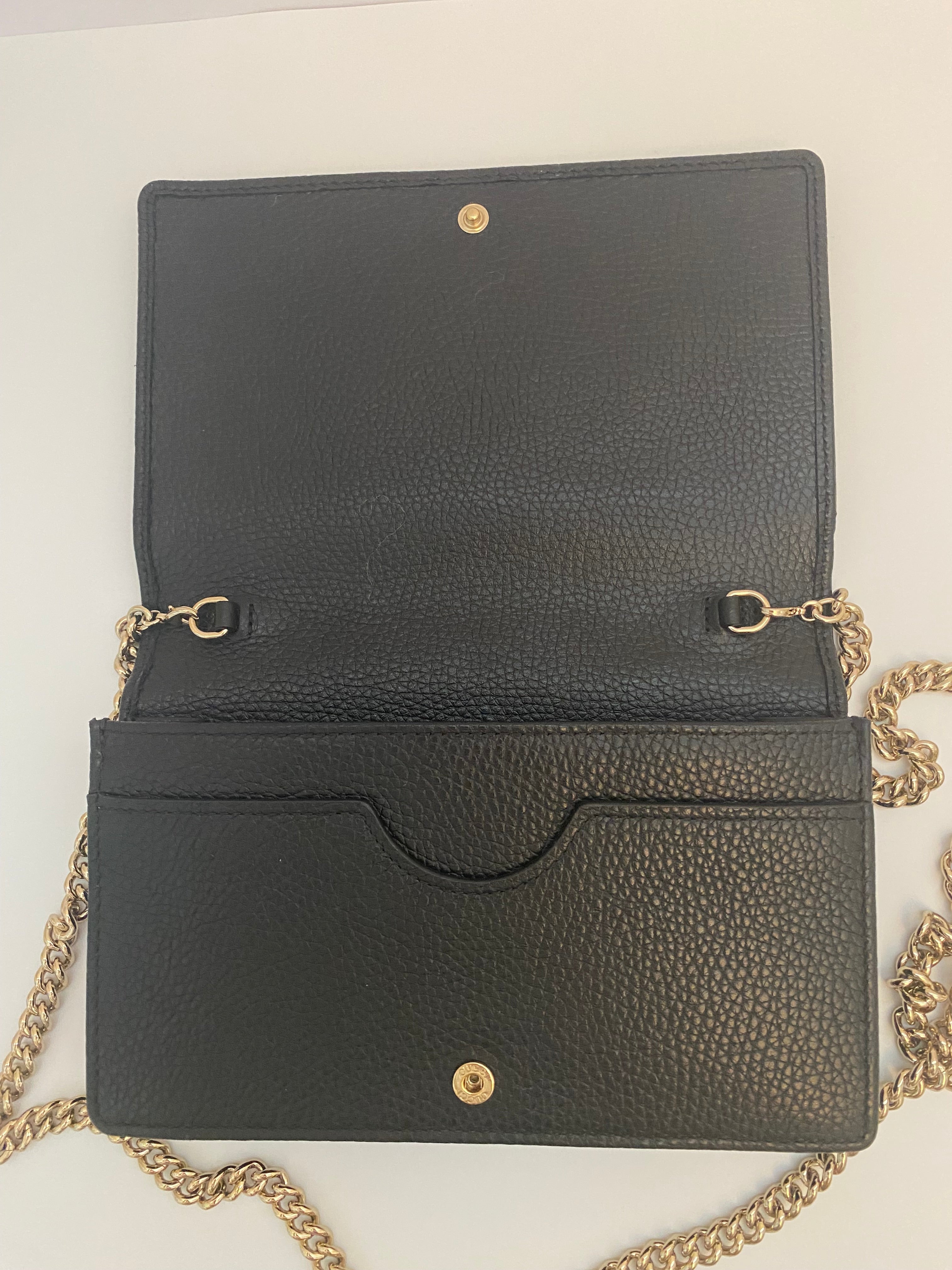 Gucci Black Pebbled Leather Soho Chain Wallet