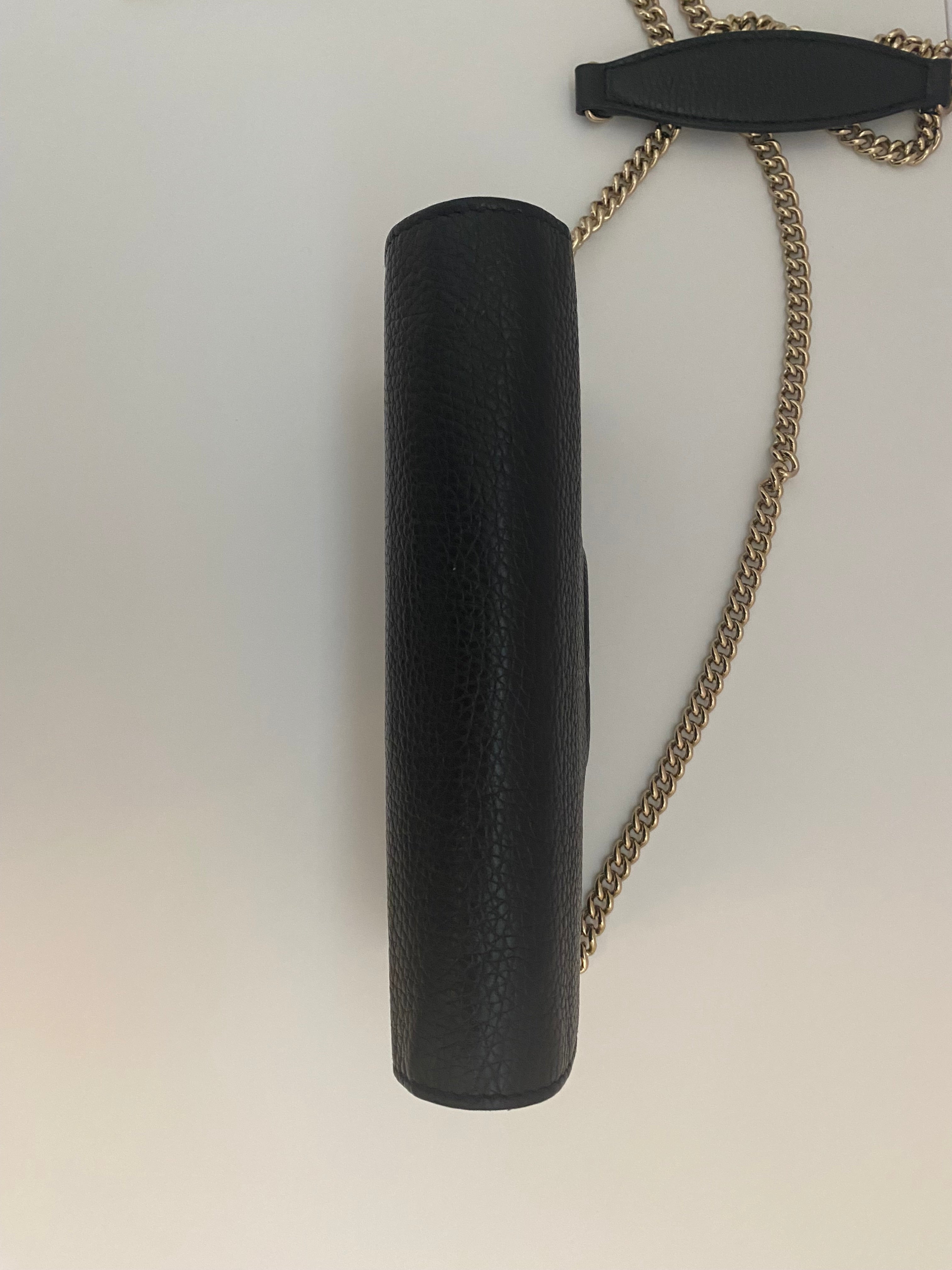 Gucci Black Pebbled Leather Soho Chain Wallet