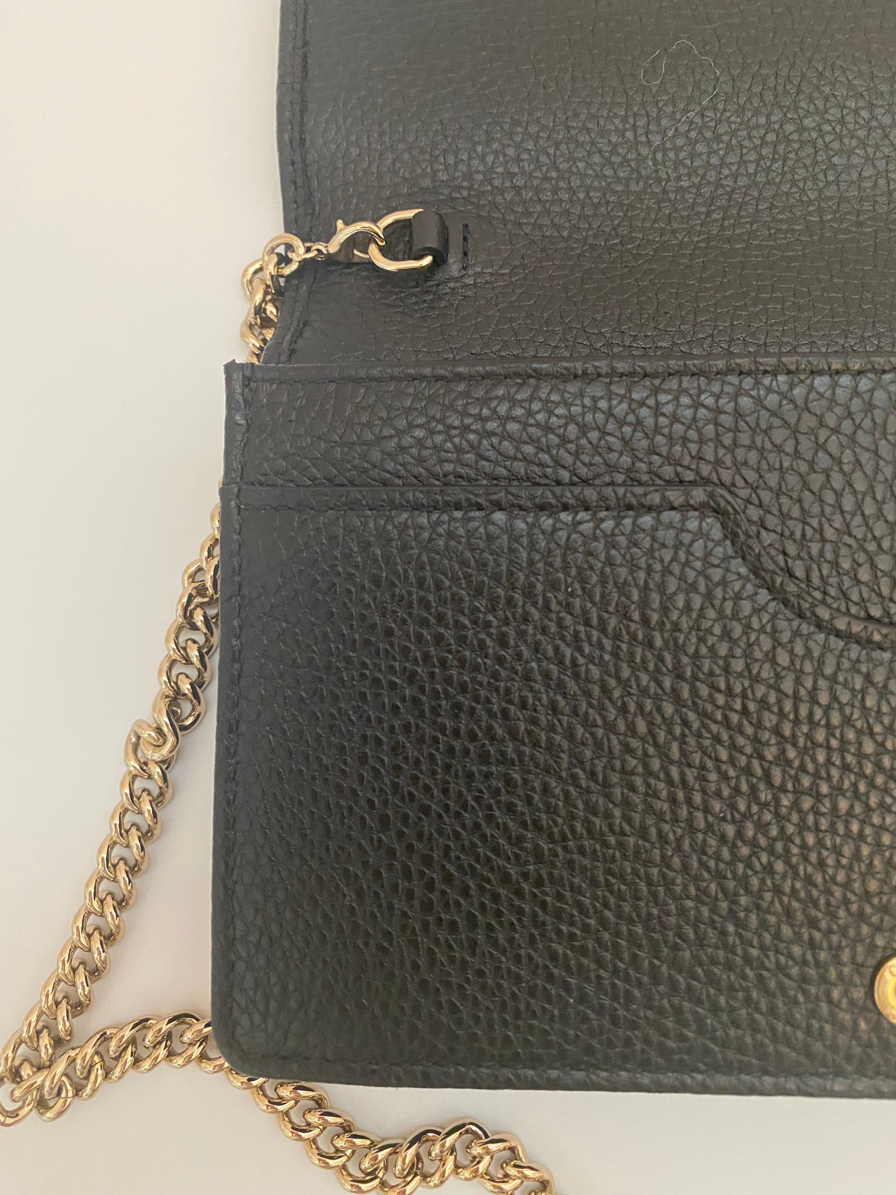 Gucci Black Pebbled Leather Soho Chain Wallet