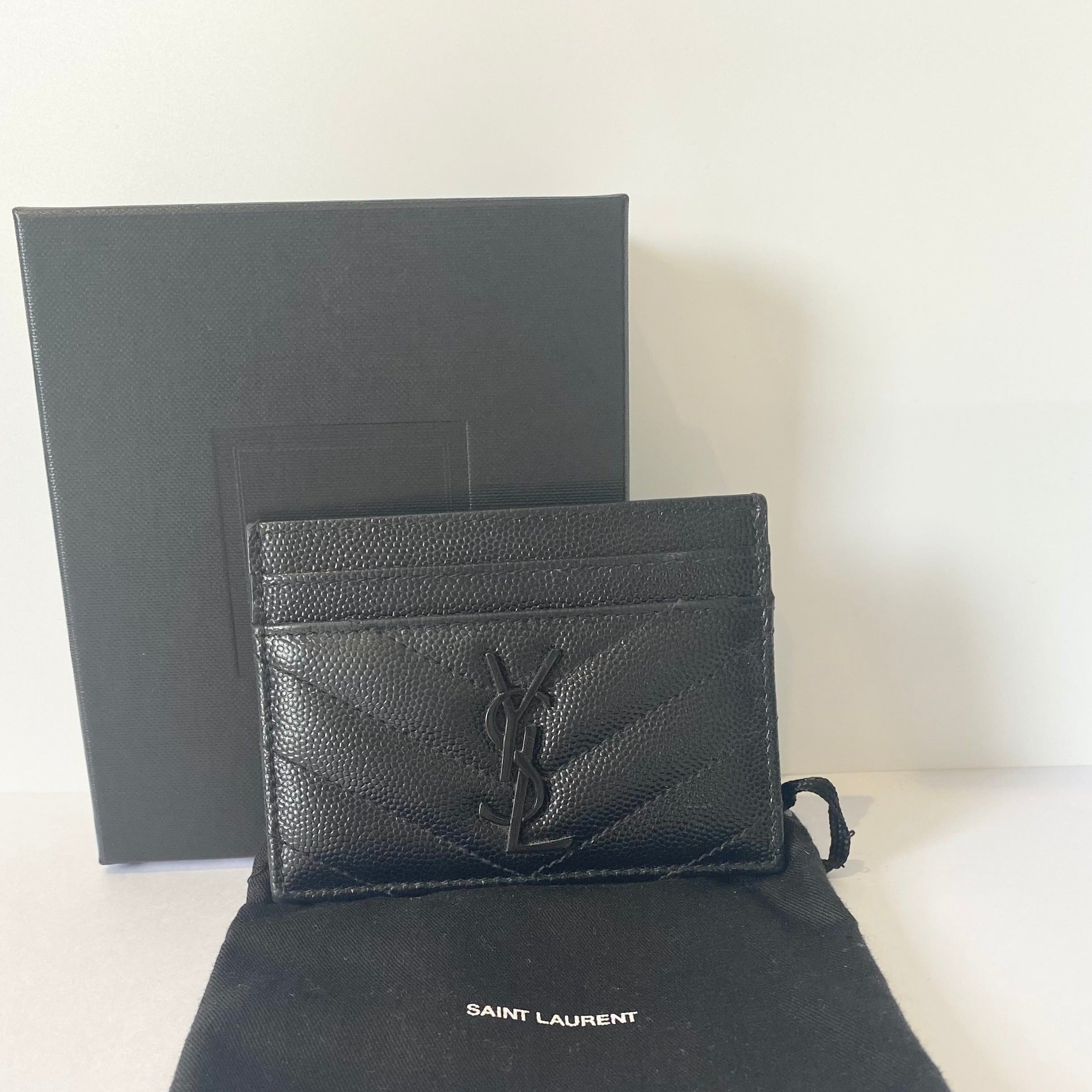 Yves Saint Laurent Black Card Holder In Grain De Poudre (RRP £260)