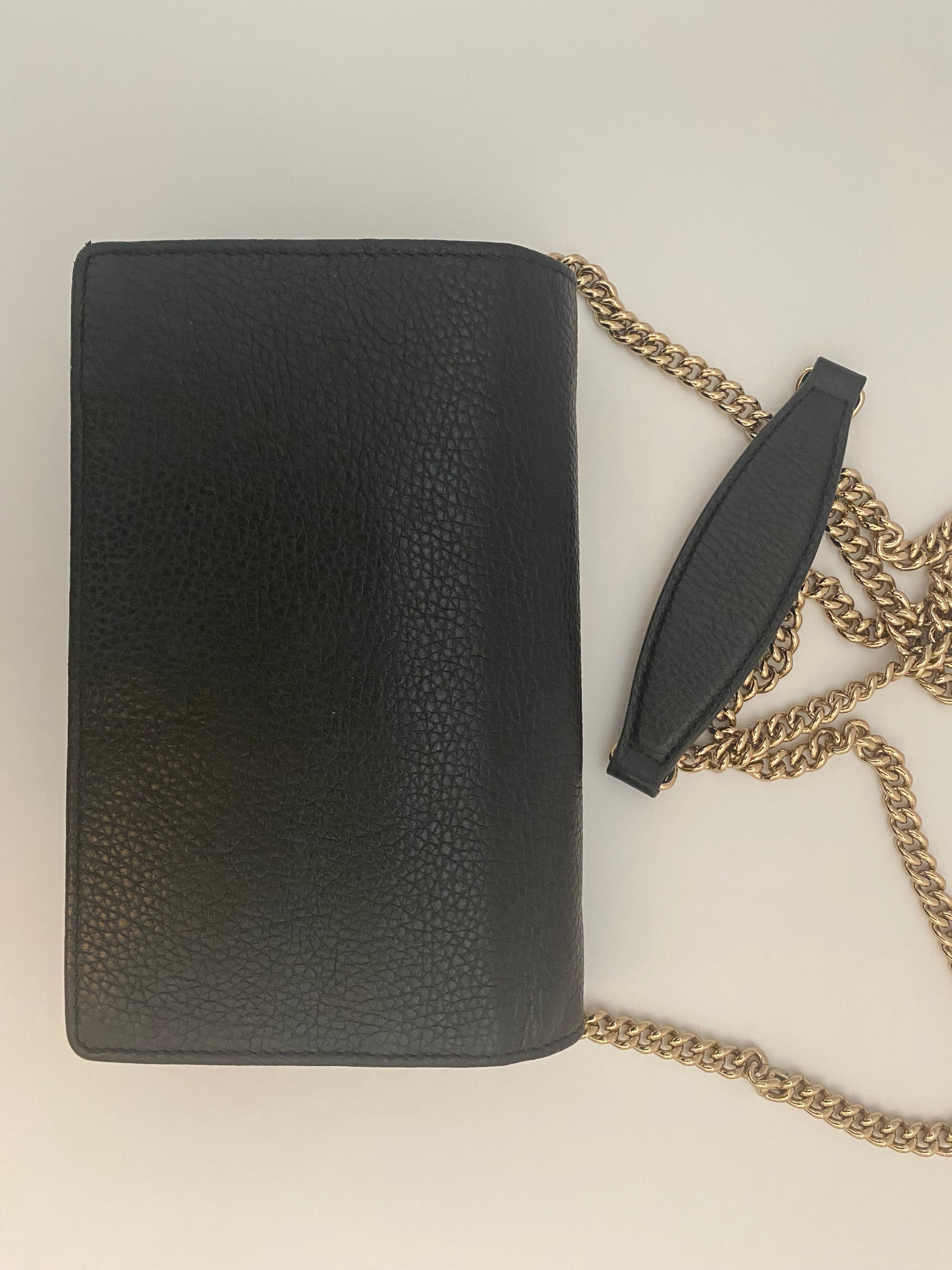 Gucci Black Pebbled Leather Soho Chain Wallet