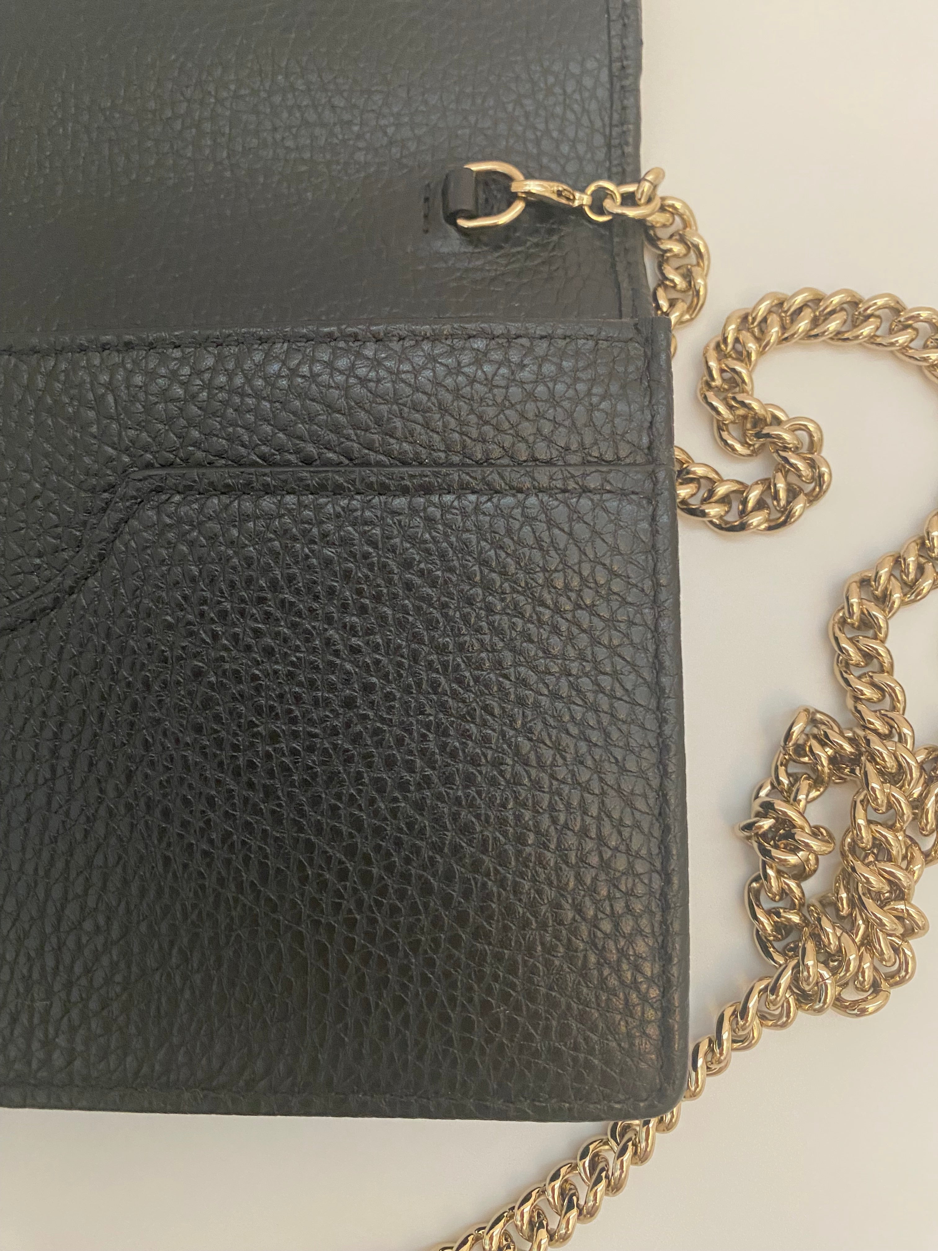 Gucci Black Pebbled Leather Soho Chain Wallet