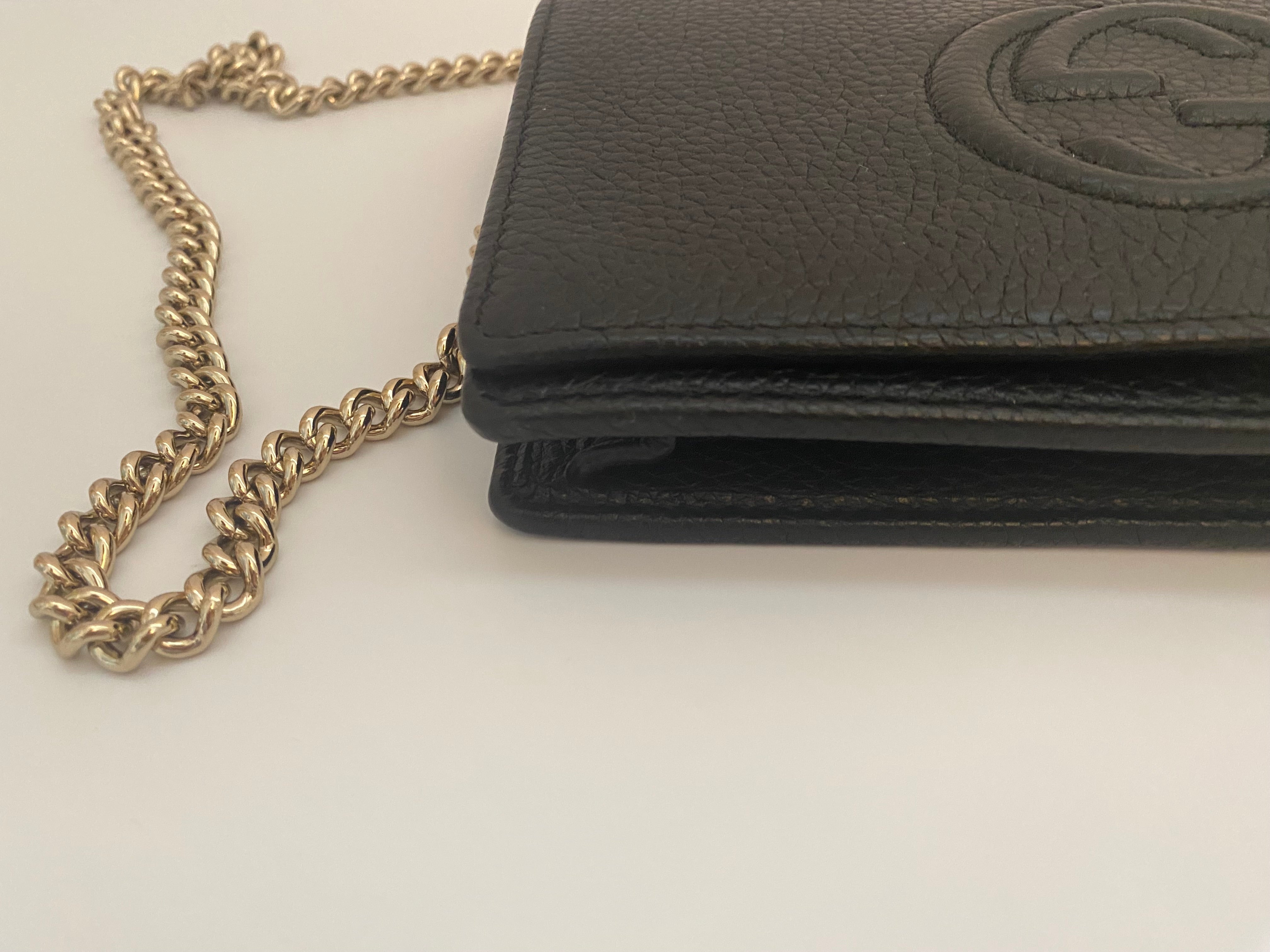 Gucci Black Pebbled Leather Soho Chain Wallet