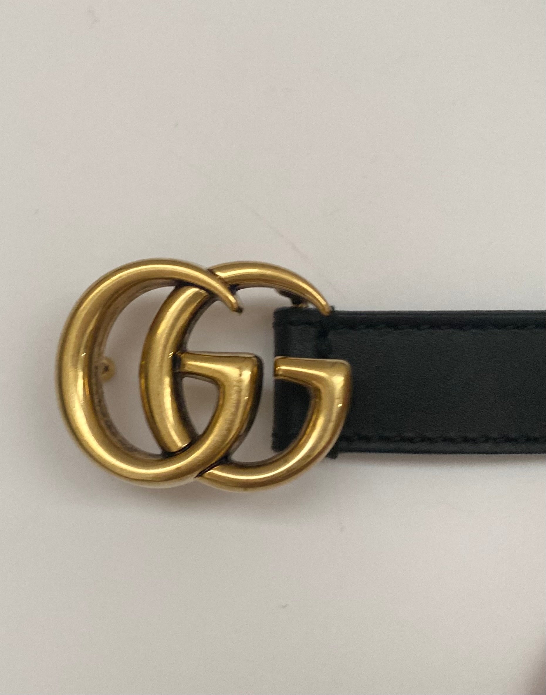 Gucci Slim Black GG  Marmont Leather Belt With AntIque Gold Hardware (RRP £320)