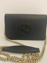 Gucci Black Pebbled Leather Soho Chain Wallet