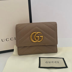 Gucci Dusty Pink Marmont  Chevron Leather Wallet