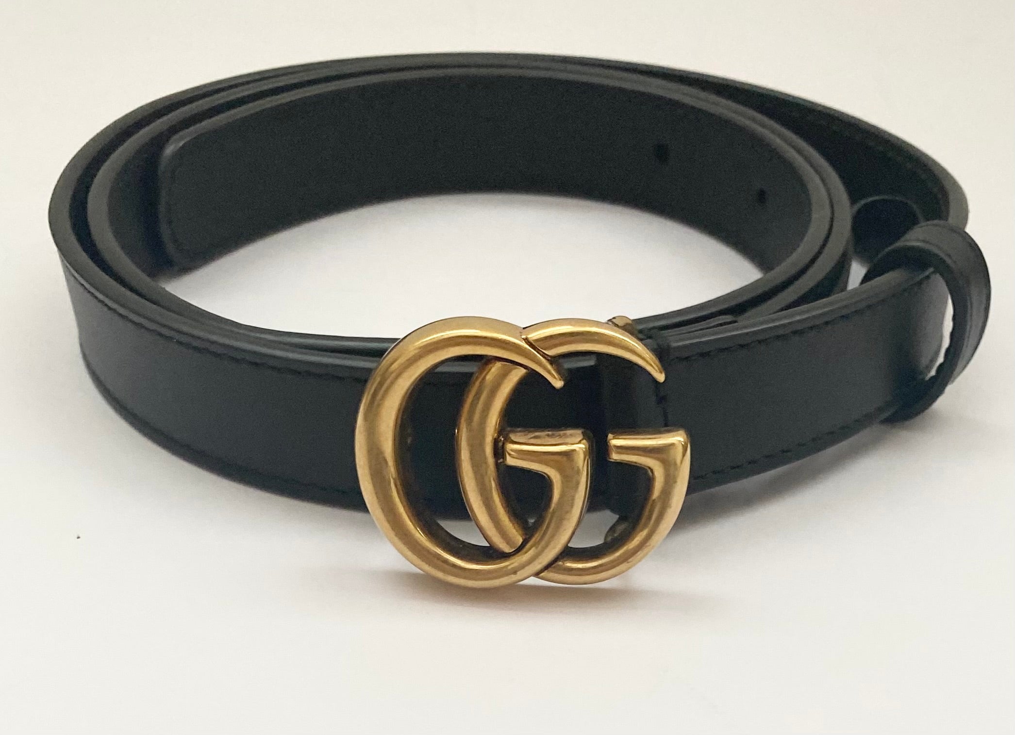 Gucci Slim Black GG  Marmont Leather Belt With AntIque Gold Hardware (RRP £320)