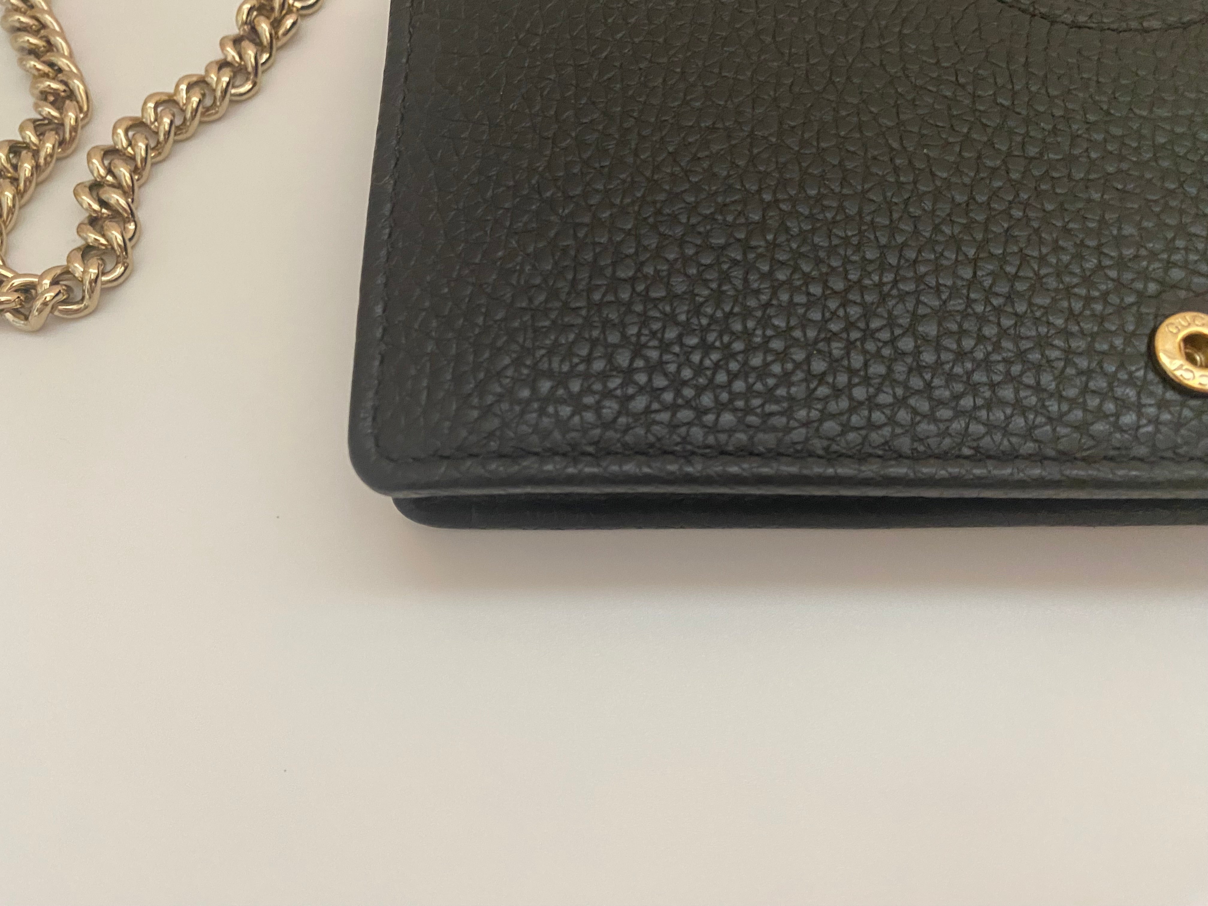 Gucci Black Pebbled Leather Soho Chain Wallet